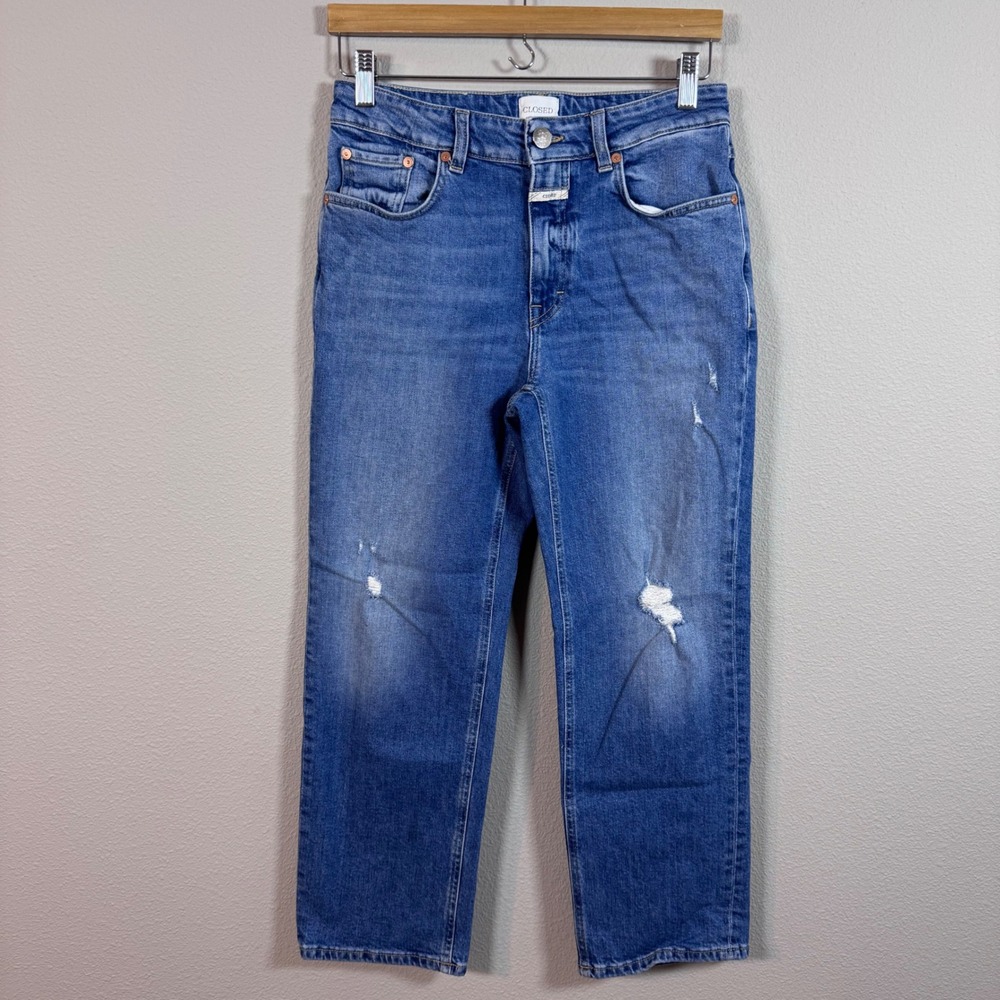 Closed Italian Made Distressed Straight Leg Medium Wash Jeans Organic Cotton 26